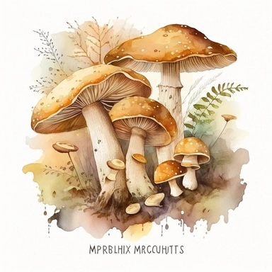 watercolor, a bunch of Birch polypore mashrooms in pastel beige color, a lot of details, good quality illustration, clipart, white background