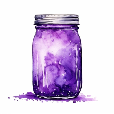 watercolor purple glass jar clipart on white background