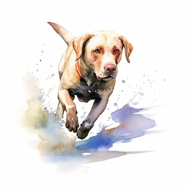 Labrador Retriever, Playing Fetch, watercolor, Clipart, white background, no text, no caption