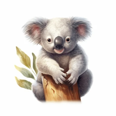cute Koala Clipart sitting and smiling in the style of oil painting, on a white background