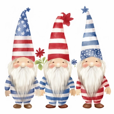 Scandinavian gnome clipart set, patriotic, 4th of July, cute, adorable, happy, boho gnome, Stars and Stripes