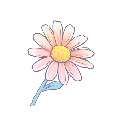 Soft pastel daisy clipart against a clean white background. The illustration features a charming daisy with gentle pastel petals and a sunny yellow center. The color palette includes soft shades of pink, yellow, and blue. The white background creates a contemporary and minimalistic look, allowing the daisy to exude its soft and delicate beauty. The lighting is soft and even, accentuating the flower's simplicity and creating a sense of warmth. The atmosphere exudes a feeling of tranquility and na