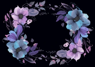beautiful, floral frame, banner, banners and clipart, in the style of light purple and dark azure, organic material