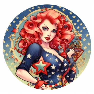 design cover tattoed junko mizuno, marvel,paint style, pin up 50's style,clipart,white background