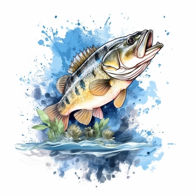 Gone Bass on the rod Fishing Sublimation Clipart, Watercolor Illustration clipart, 4K, extremely detailed