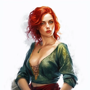 beautiful stunning pretty young woman as Triss from The witcher character, paint art style, clipart, white background, superrealistic, one of a kind