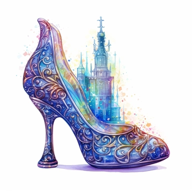 watercolor intricate glass slippers Cinderella clipart