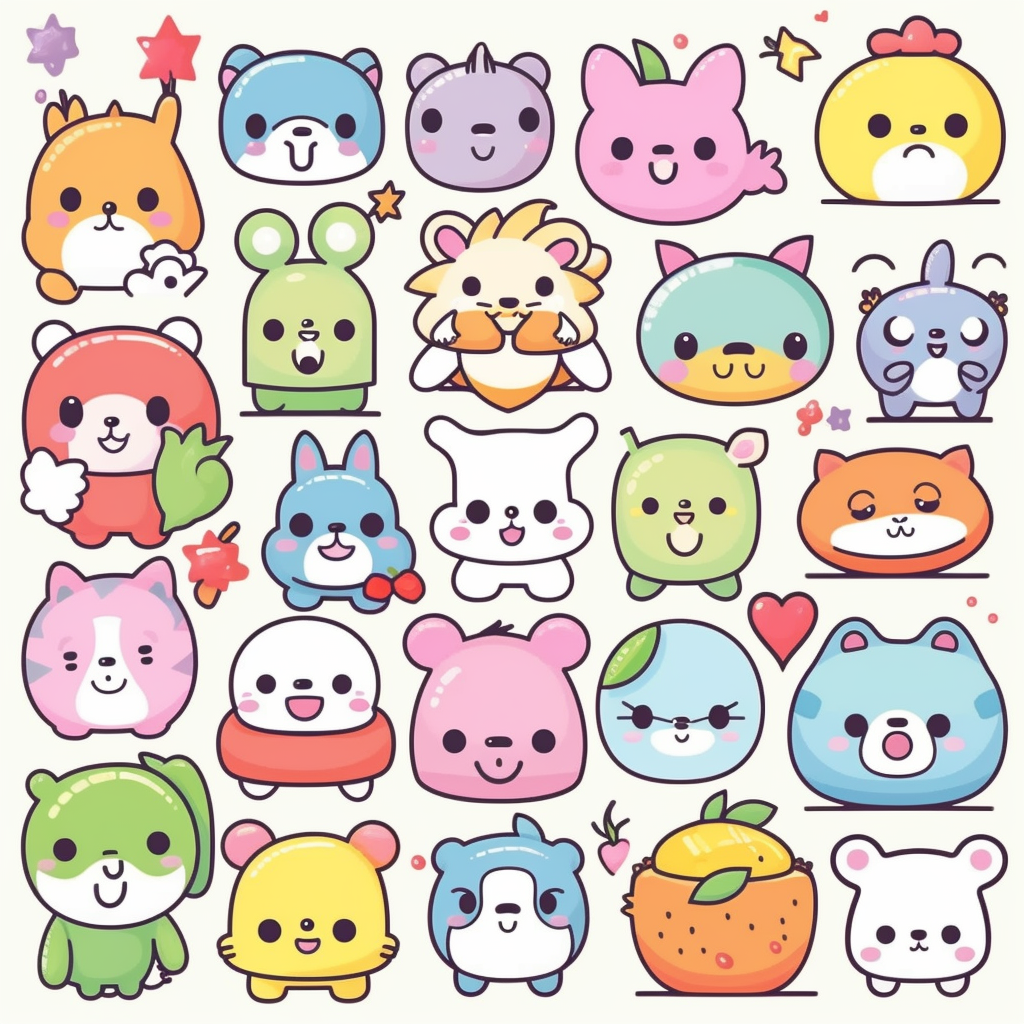 Design an adorable clipart set in Kawaii style featuring sweet and ...