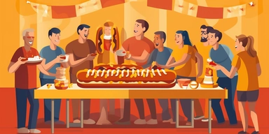 newspaper article about how a man won the hot dog speed eating championship, clipart collection, casual game design, pseudo 3d, cartoon style, vector illustration