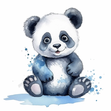 watercolor clipart image of a happy looking baby panda, disney style, white background, no shading, clear outline