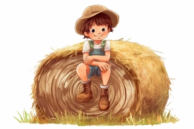 hd clipart, hay bales, child farm animal theme, cartoon style, white background, fully detailed,