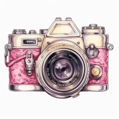 Cute Beautiful Pink Camera Sublimation Clipart ,Cartoon,hyper realistic, intricate detail, illustration style,high solution,on the white background