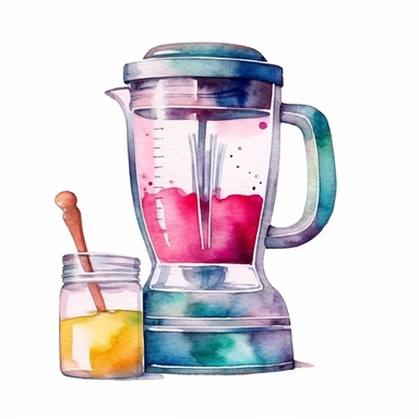 watercolor clipart of a blender, pretty and cute, vintage homely vibes, isolated on white background
