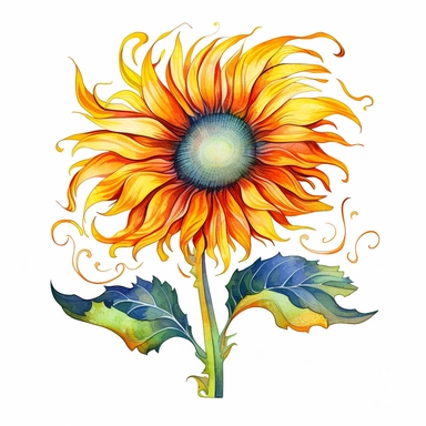 clipart, blooming sunflower, vibrant, sunny, nature, growth, serene, whimsical, playful, mid-morning, white background,