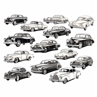 stylised clipart of cars in black and white