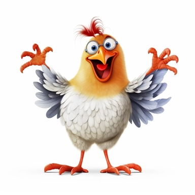 a funny chicken dancing, clipart, white background