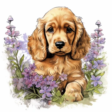 An intricately detailed watercolor clipart illustration displaying an ultra-realistic [specific design idea, like Adorable cute beby American Cocker Spaniel, grass and flowers on the back of the puppy  ], isolated on a white background, in the style of ultra-detailed watercolor clipart illustrations, HDR watercolor clipart illustrations, 32K watercolor clipart illustrations, hyperrealistic watercolor clipart illustrations, ultra-intricate watercolor clipart illustrations, high-resolution waterco