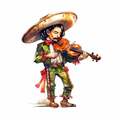 a Mexico Mariachi in the style of watercolour clipart with detailed brush strokes