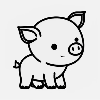 Simple outline of a baby Pig, kids cartoon, minimalist, black on white, lineart, 2d flat file, silhouette, clipart, uninterrupted outline as in an svg, perfect outline corners, make it an outline svg and fill color white, exact outline, the line should not be thickened, the line should not be thicker or thinner, the outline of the line should be thin, maximum 1 millimetre.