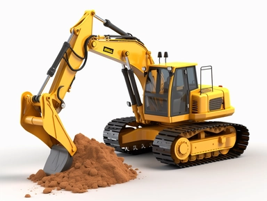 3d render construction clip art for kids , escavator, backhoe digger, bulldozer, caterpillar, white background,