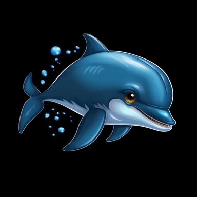 cute cartoon dolphin clipart, black background,--no cut off edges