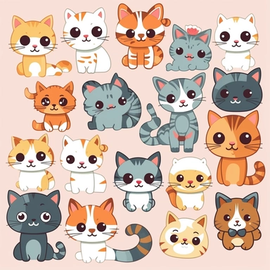 Funny cats clipart Cute cat clip art Kawaii kitten Kitty icons Pet illustrations Printable stickers Planner supplies Vector Commercial use