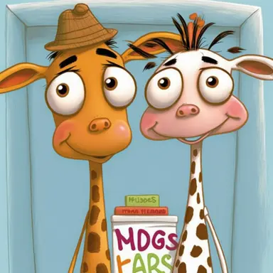 clipart style, concept art of 2 giraffes as kid's cartoon characters