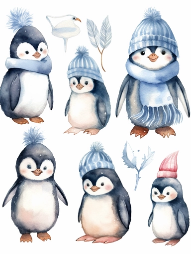 penguin Watercolor Clipart, Cute Baby Shower Graphics