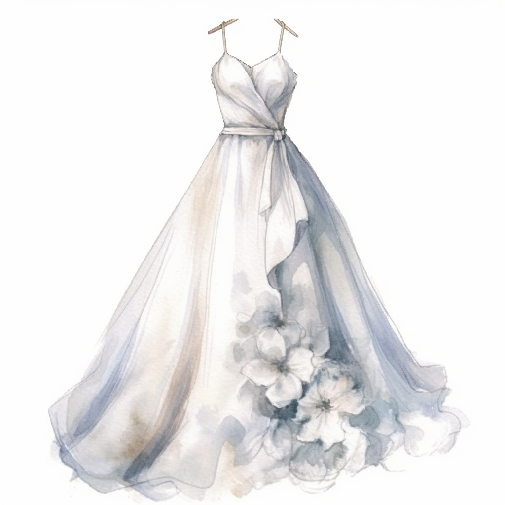 Watercolor white elegant party dress drawing, illustration clipart ...