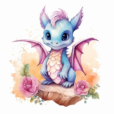 cute little baby dragon watercolor design clipart