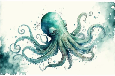 watercolor and pencil drawing of an octopus, beautiful watercolor ink wash coloring, thick pencil lines, GRIS game inspired, in the style of Conrad Roset, watercolor illustrations clipart,