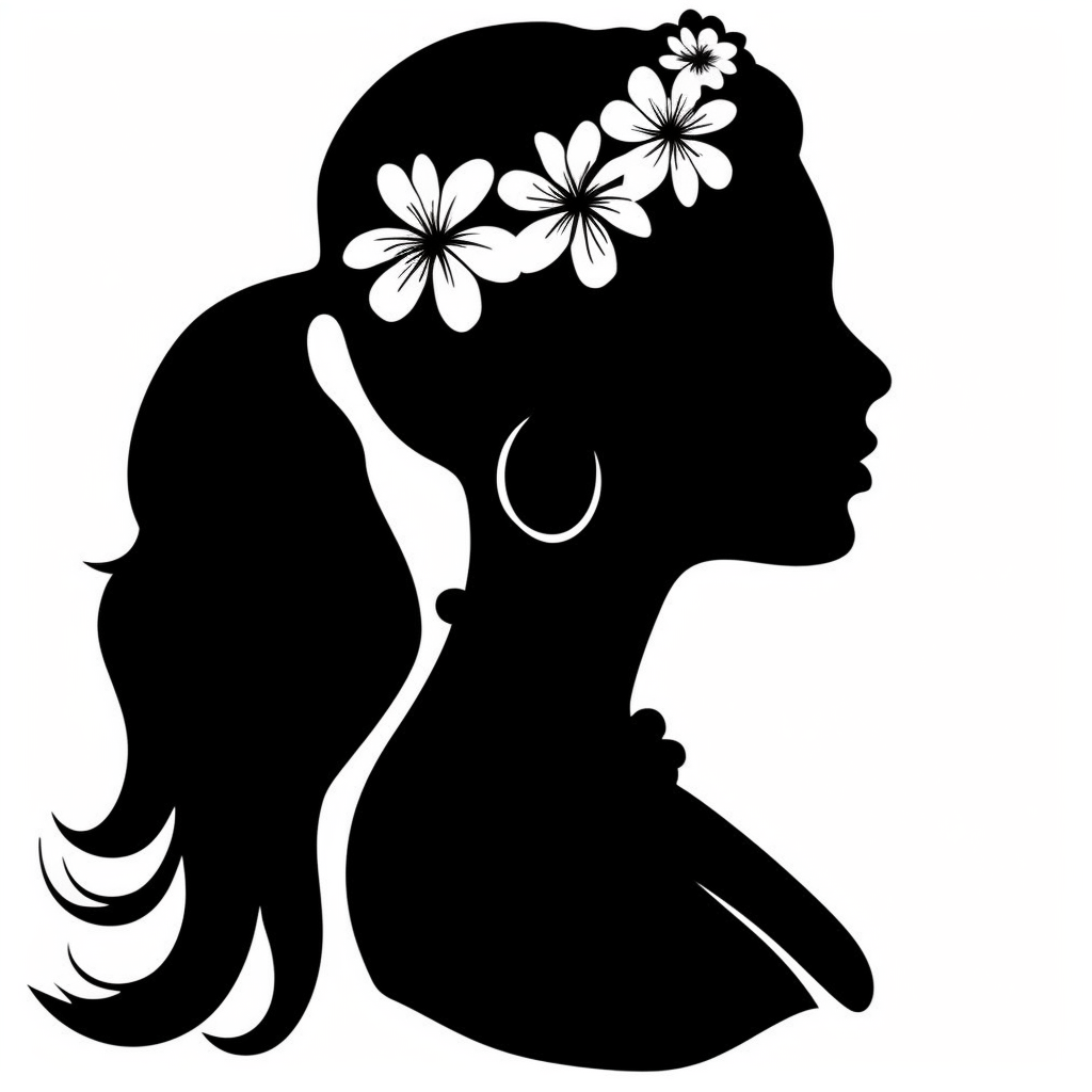 a black silhouette outline of a Flower lei hanging around someones neck ...