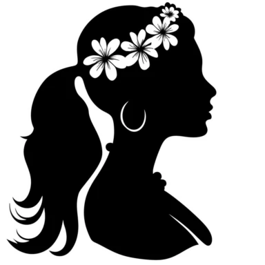 a black silhouette outline of a Flower lei hanging around someones neck for vector clipart