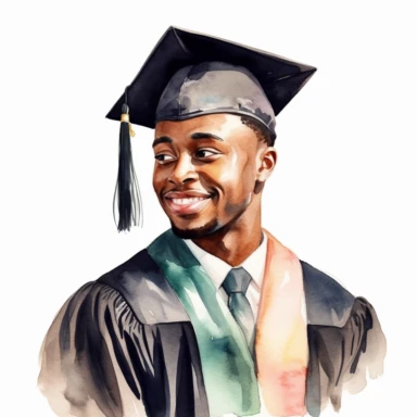 watercolor black male student graduation clipart on a white background