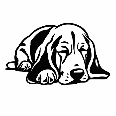 simple monochrome outline of a sleeping Basset Hound dog, cute, clipart