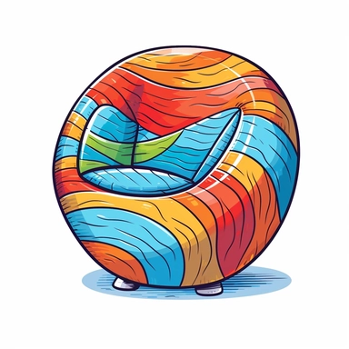 A clip art image of colorful doodle beach ball chair cartoonish isolated white background, minimalist, 8K, C20