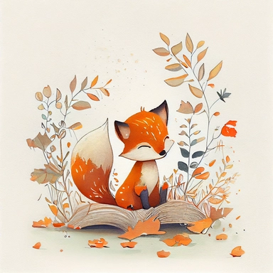 children's book illustration of a cute fox, books, smooth watercolor details, in the style of Pixar, superb color, outline, nursery art, popular on pinterest, clipart, trending on artstation, minimalist, flat design, white background, insane deails, intricate details