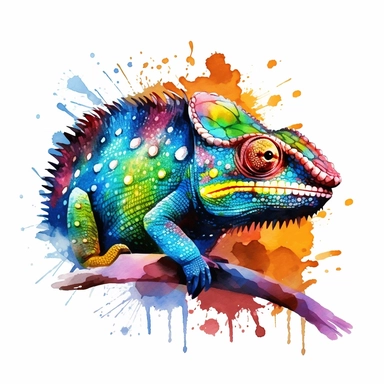 watercolour illustration free brushstrokes, beautiful and joyful, chameleon, mark brooks, naturecore, animal clipart, isolated on a white background,