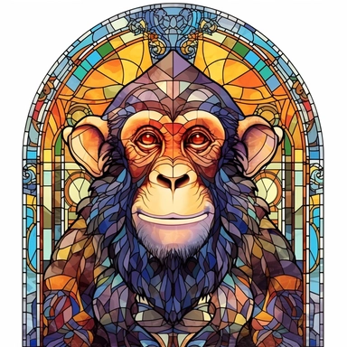 Vintage Colorful Beautiful Stained glass Monkey Sublimation Clipart,Cartoon, hyper realistic, intricate detail, illustration style,high solution,on the white background