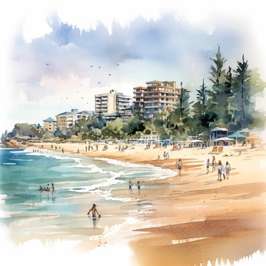 watercolour, clipart, manly beach