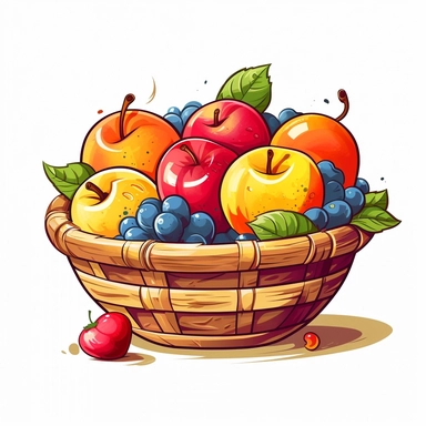 Apple With Fruit Basket, vector style Clipart, White Background ar 1:1