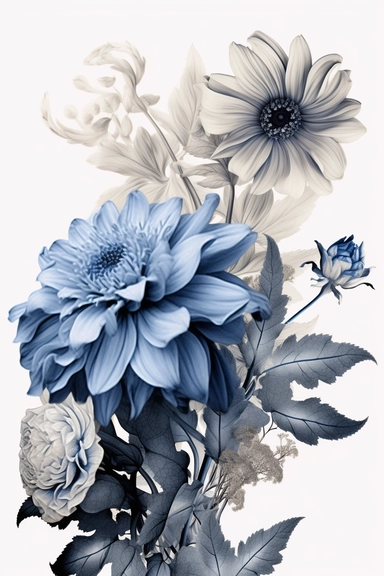 flower corner freebie floral border clipart, in the style of black and white realism, indigo and gray, uhd image, tattoo, monochromatic paintings, contemporary fairy tale, eye-catching detail