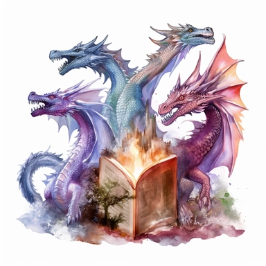 Fantasy book with Dragon Riders: Bonding with majestic dragons to defend realms and conquer evil, watercolor, clipart, white background