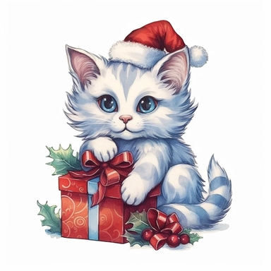 cute christmas cat clipart, in the style of jody bergsma , in the style of quirky characters and objects, gift