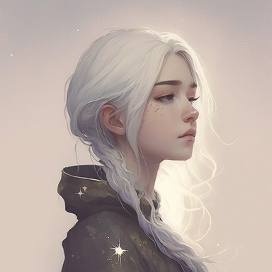 Once upon a time, in a galaxy far away, there lived a girl with white hair and eyes full of stars. She was strong and brave, but she struggled with a deep sadness that weighed heavy on her heart. One day, as she looked up at the vastness of the universe above her, she realized that her sadness was just a small part of something much bigger. She saw the stars shining bright, and she knew that she too had a light within her. With each passing day, the girl fought against her depression, reminding 