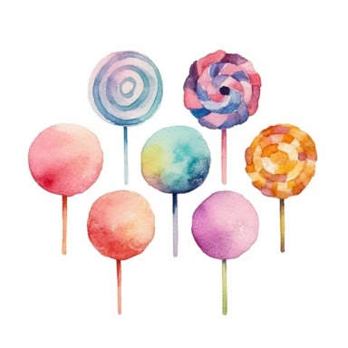 watercolour, lollipop, soft and muted pastel nuances, clipart, high quality details, white background, 8k, f1