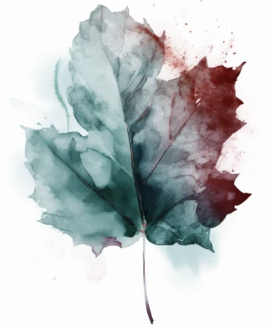 watercolor clipart illustration of a leaf green and grey, in the style of meticulous design, minimalistic serenity, light turquoise and dark white, oil paintings, dark green and light crimson, naturalistic poses, imitated material