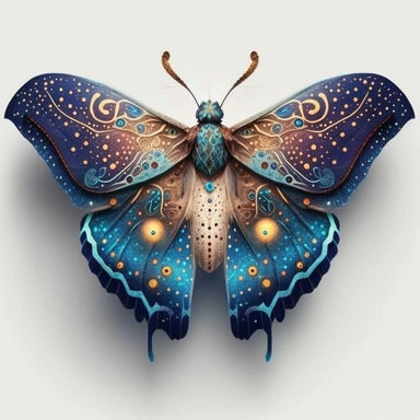 Best Colorful, a Moth Clipart, fantasy Moth Png, exotic moth, vibrant colours, white background, no text, front look, An enchanting mystical moth clipart showcasing a blend of celestial turquoise and deep navy blue, with intricate patterns evoking the mysteries of the night sky, against a white backdrop.