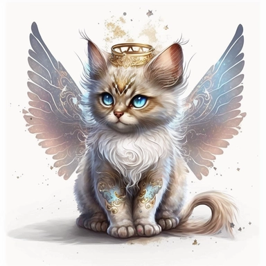 Cute Beautiful Fairy Cat Angel Watercolor Sublimation Clipart,Cartoon,hyper realistic, intricate detail, illustration style,high solution,on the white background