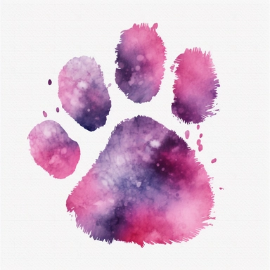 a clipart style hand drawn lines watercolor painted pink and purple bear paw print